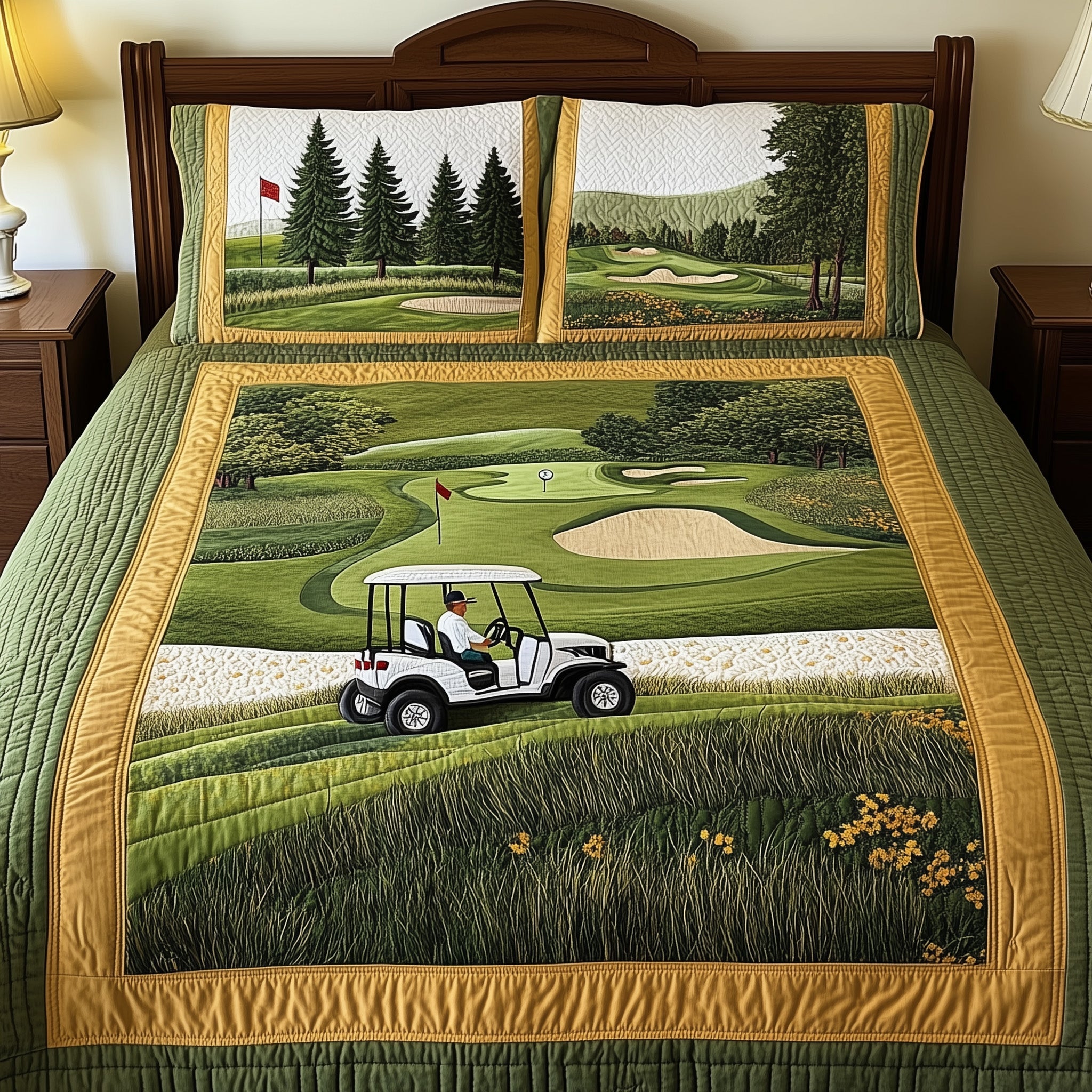 Fairway Serenity Quilted Bedding Set Duvet Cover Merchandise Golf Gift Ideas For Him