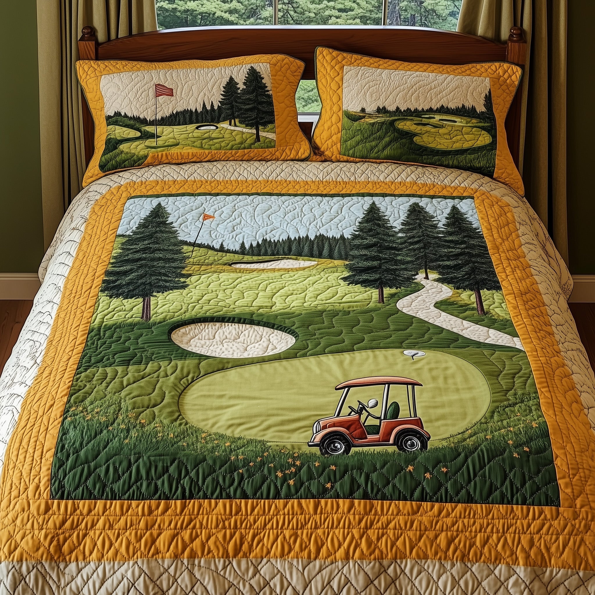 Fairway Serenity Quilted Bedding Set Duvet Cover Merchandise Golf Gifts For Him