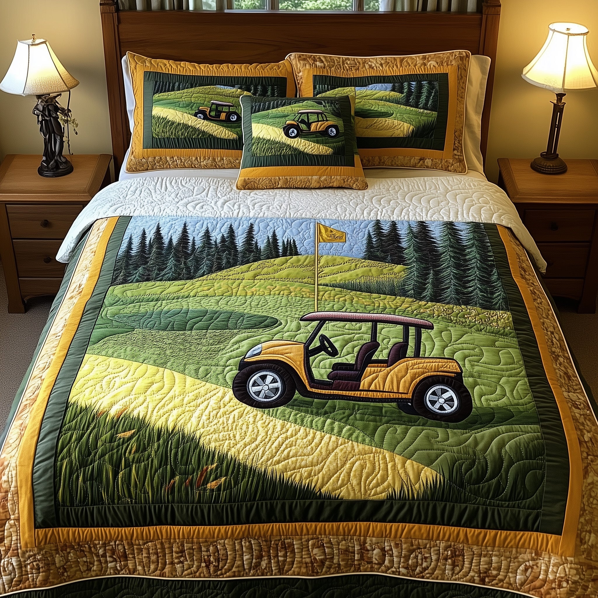 Fairway Serenity Quilted Bedding Set Duvet Cover Merchandise Golf Related Retirement Gifts