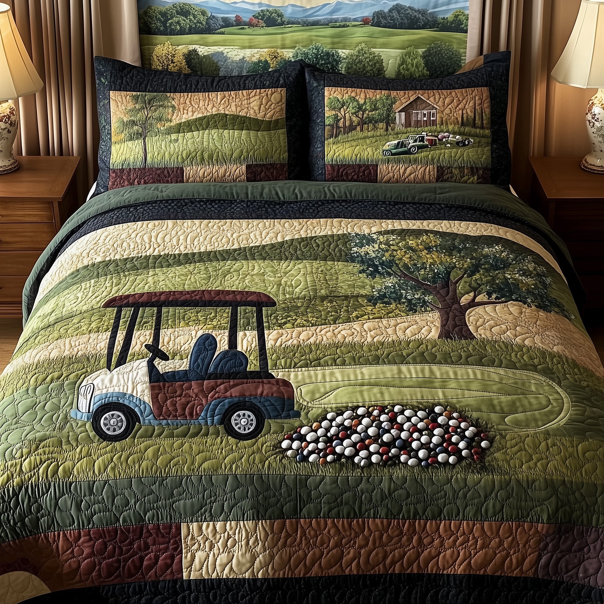 Fairway Serenity Quilted Bedding Set Duvet Cover Merchandise Luxury Golf Gifts For Him