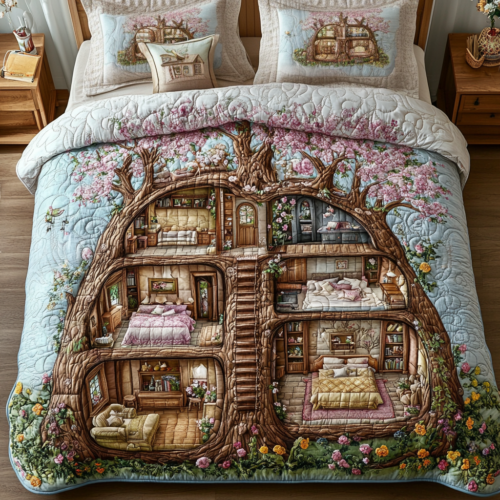 Fairy Dwelling Quilted Bedding Set Bed Decorations Gift For Nature Lovers