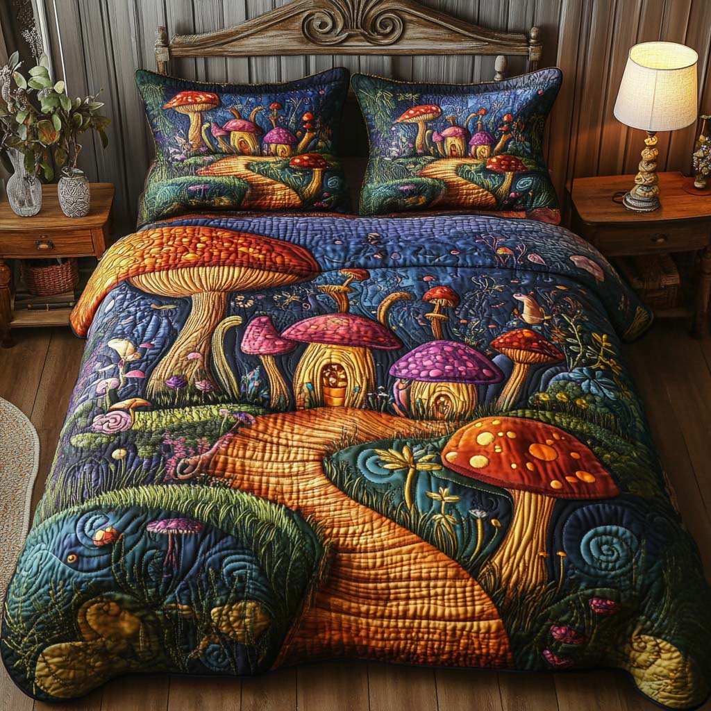 Fairy Fungi Quilted Bedding Set Bed Decorations Mushroom Gifts For Him