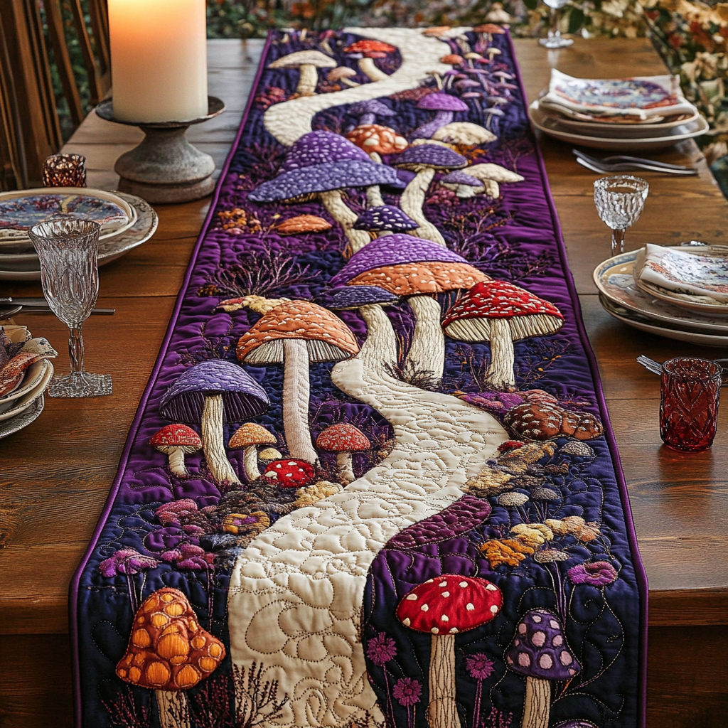 Fairy Shrooms Quilted Table Runner Dinner Table Decor Ideas Mushroom Gifts For Him