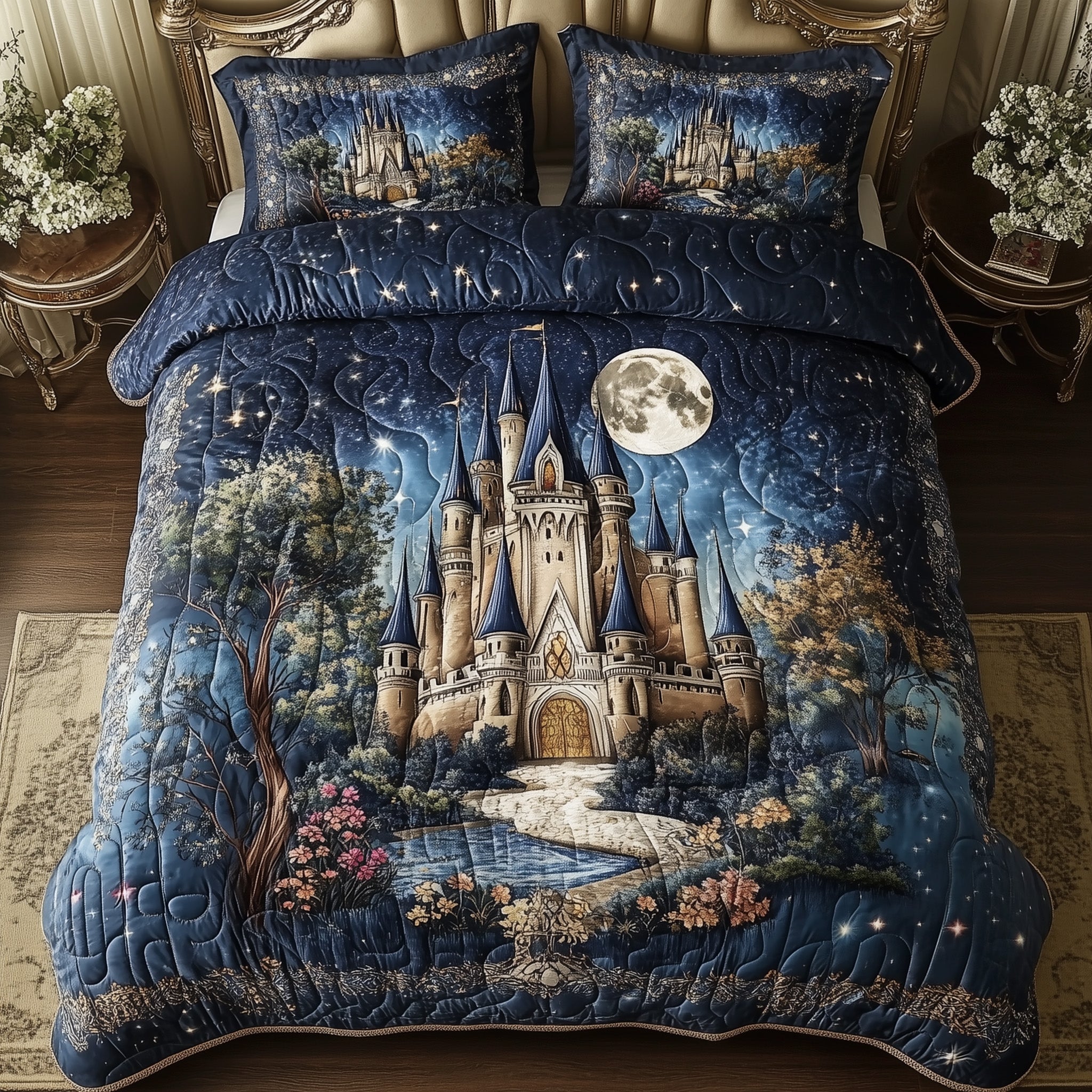 Fairytale Castle Quilted Bedding Set Duvet Cover Bedspread Christmas Present Ideas For Mom