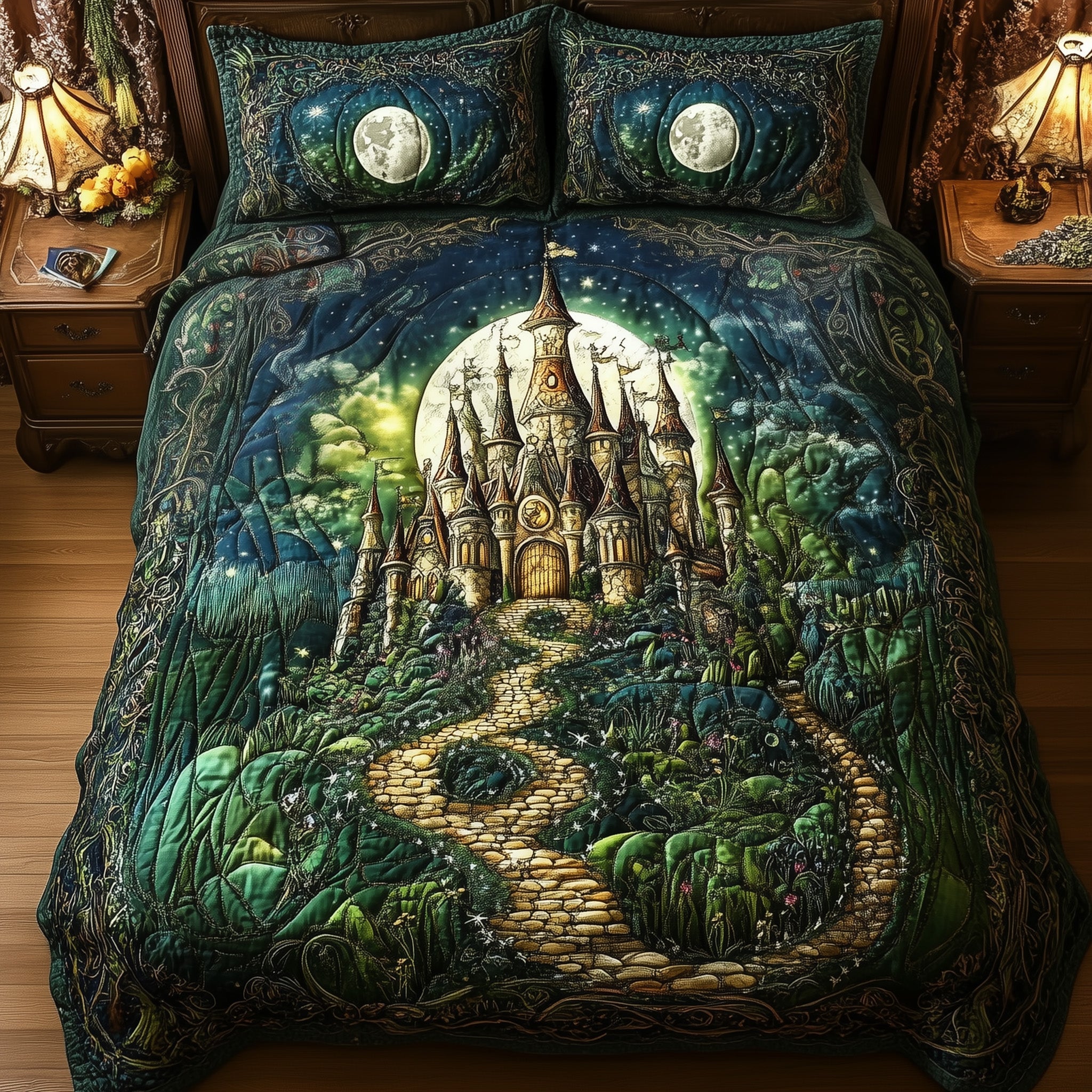 Fairytale Castle Quilted Bedding Set Duvet Cover Bedspread Holiday Gifts For Mom