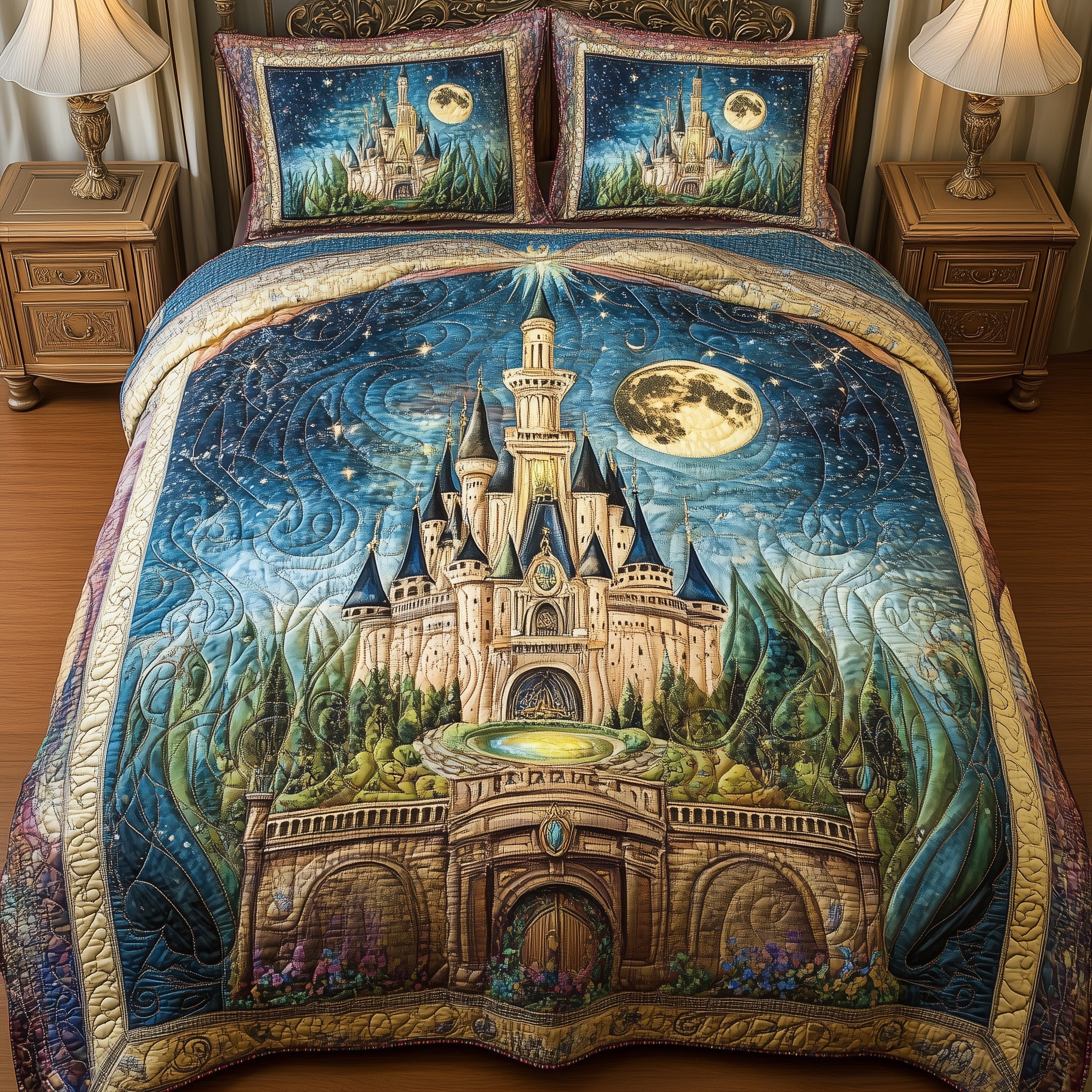 Fairytale Castle Quilted Bedding Set Duvet Cover Bedspread Things To Get Girlfriend For Christmas