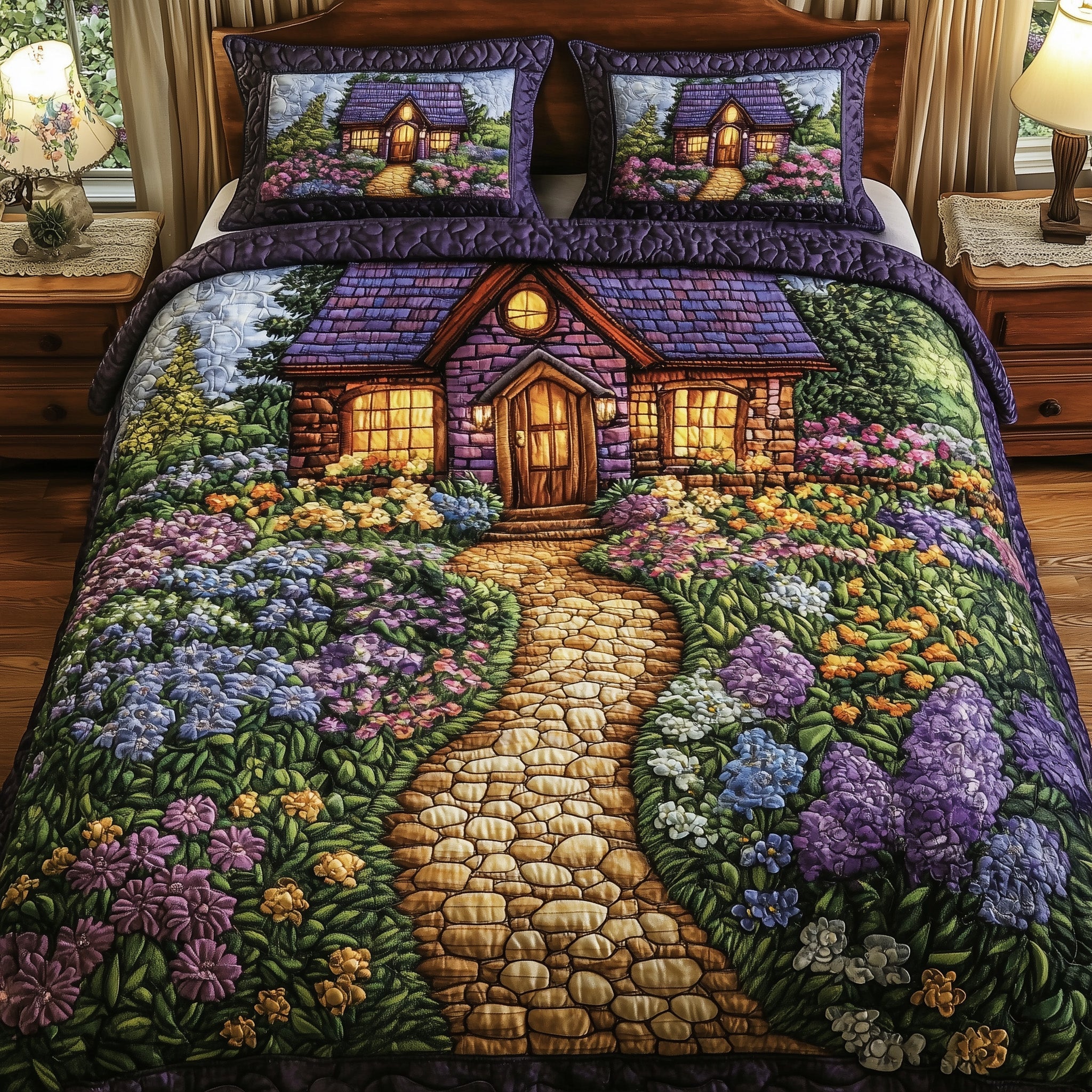 Fairytale Cottage Quilted Bedding Set Duvet Cover Merchandise Gifts For Gardeners Who Have Everything