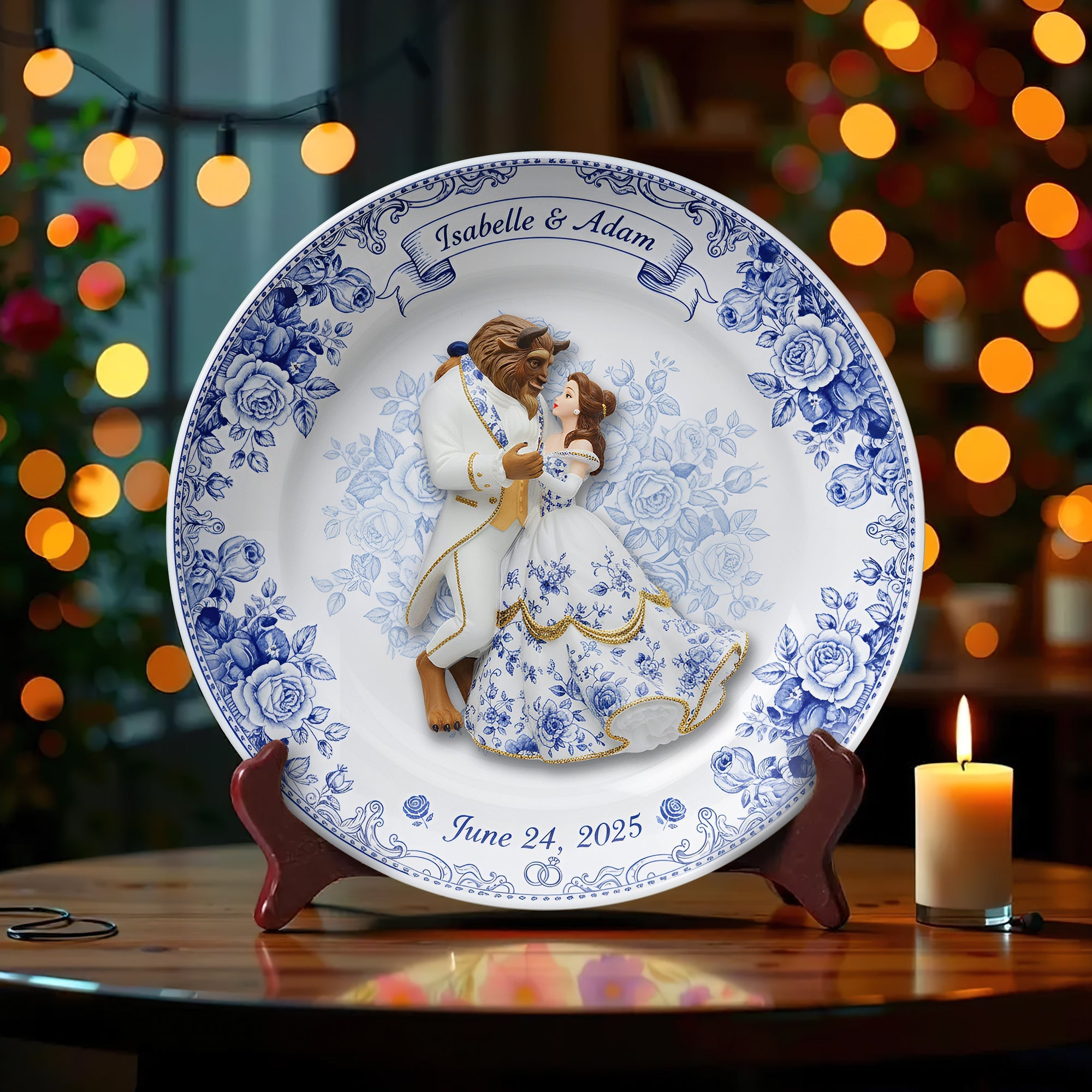 Fairytale Love Story Round Plate - Personalized Gift For Couples - Awkward Christmas Gifts For Him
