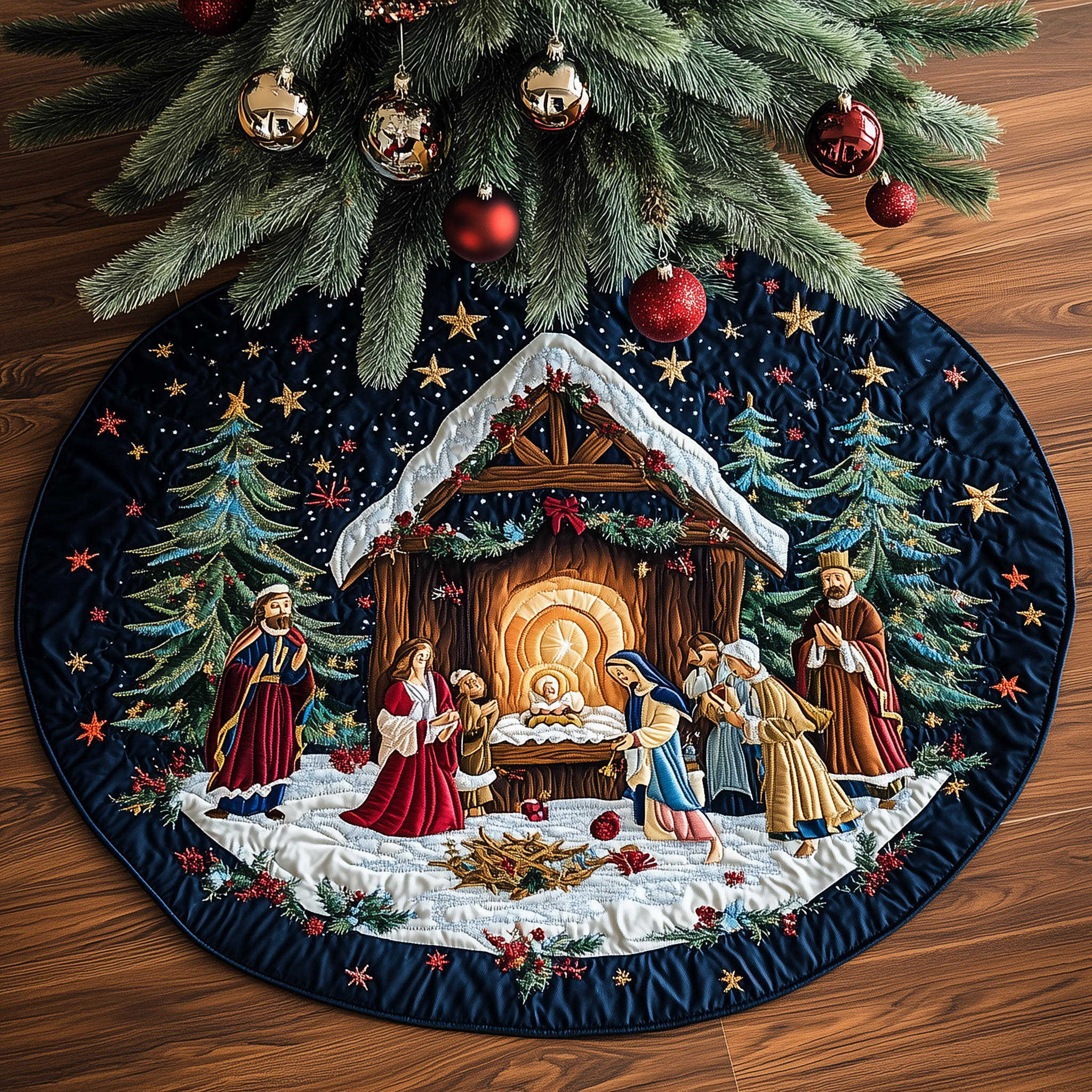 Faith&God Quilted Tree Skirt Xmas Tree Surround Decorations Christ Centered Christmas Gifts Family