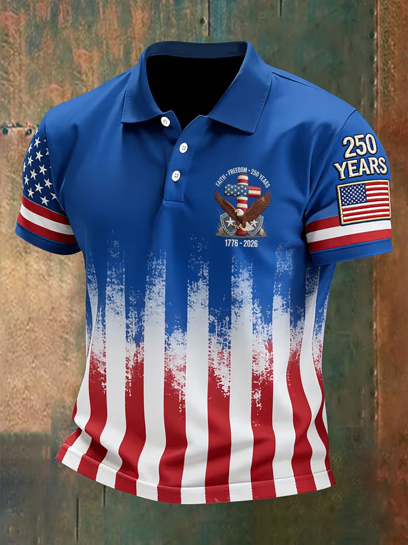 Faith And Freedom 250 Years 1776 2026 Polo Shirt Eagle Cross Patriotic Christian Gift For Believers