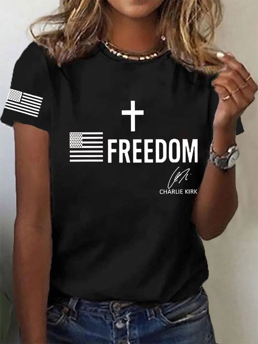 Faith And Freedom Charlie Kirk T-Shirt Turning Point USA Signed Memorial Gifts For Women