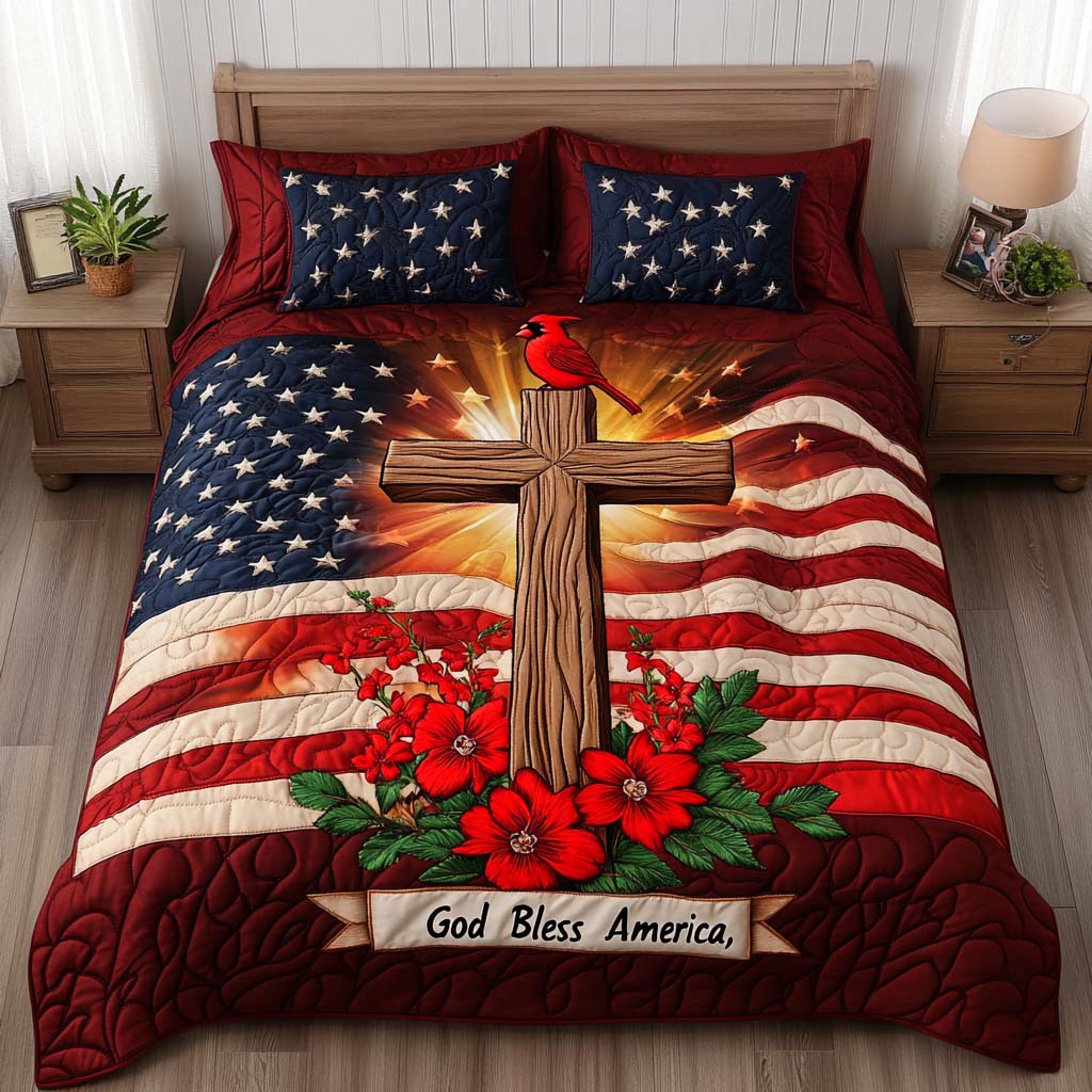Faith and Freedom Quilted Bedding Set Duvet Cover Bed Sheet Set Great Christian Gifts