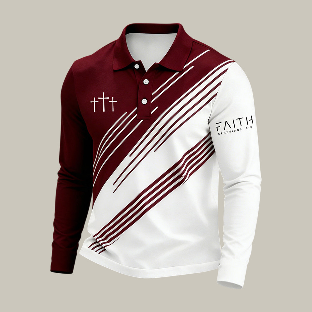 Faith Bible Verse Polo Long Sleeve Shirt Faith Over Fear Apparel Christian Gift For Father