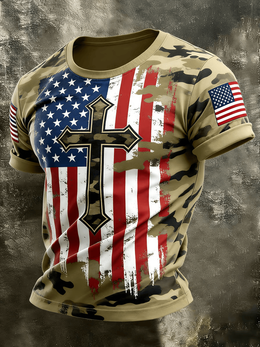 Faith Cross 250Th Anniversary Camouflage T-Shirt Patriotic Shirt Gifts For 4Th Of July