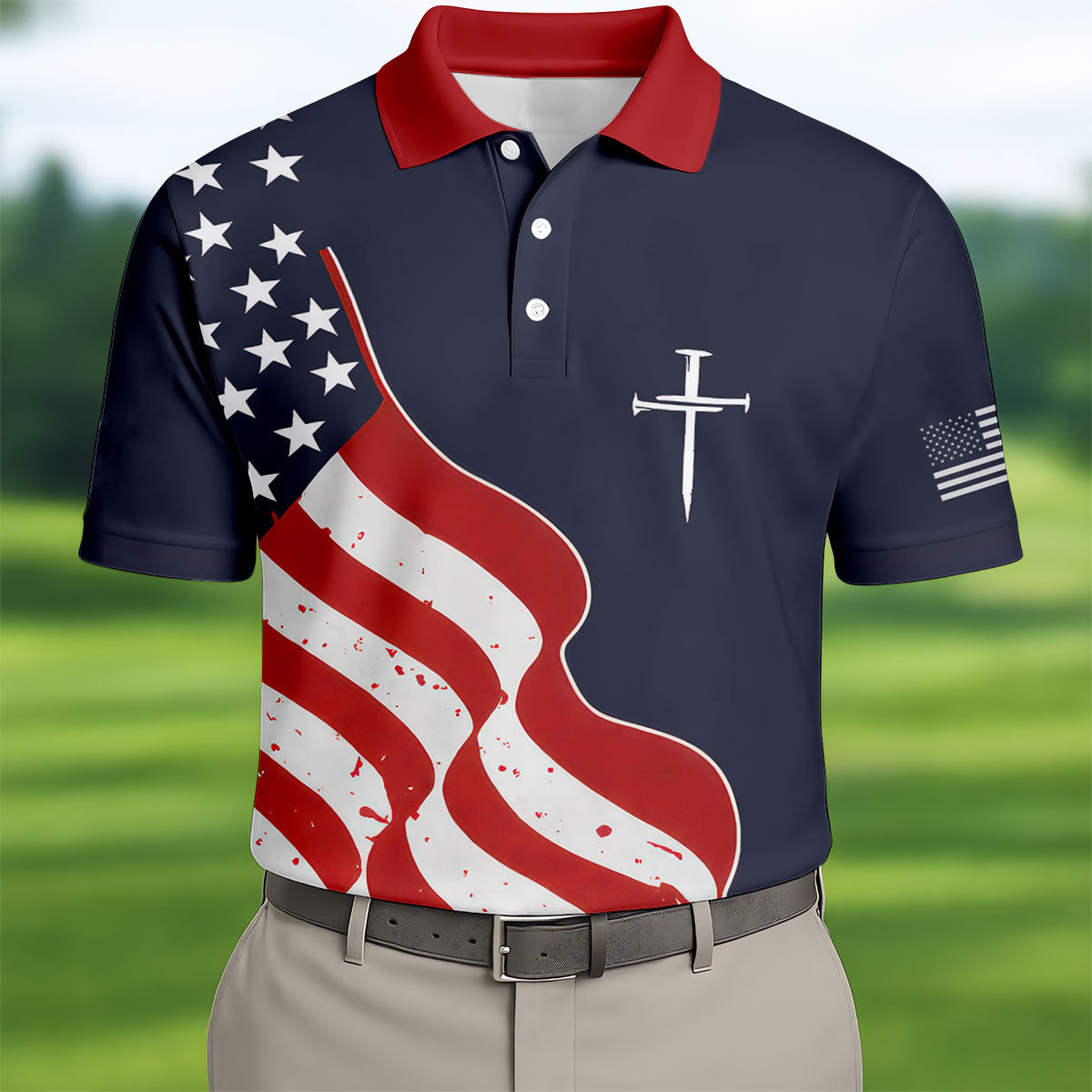 Faith Cross 4Th Of July Golf Polo Shirt Mens Golf Shirts Golf Gifts For Golfers