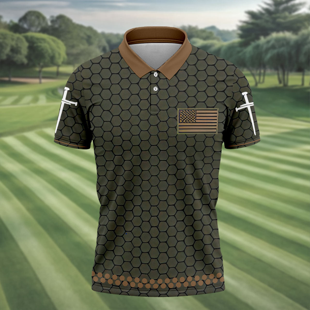 Faith Cross America 250 Anniversary Patriotic Golf Polo Shirt Golfers Apparel Gift For Golfers