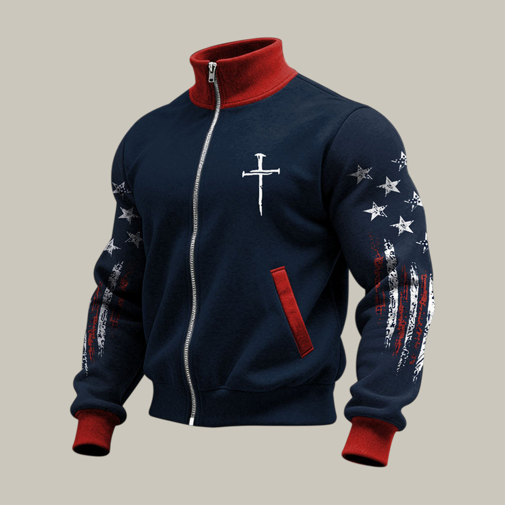 Faith Cross American Flag Collar Jacket God Is Good Clothing Present Idea For Husband