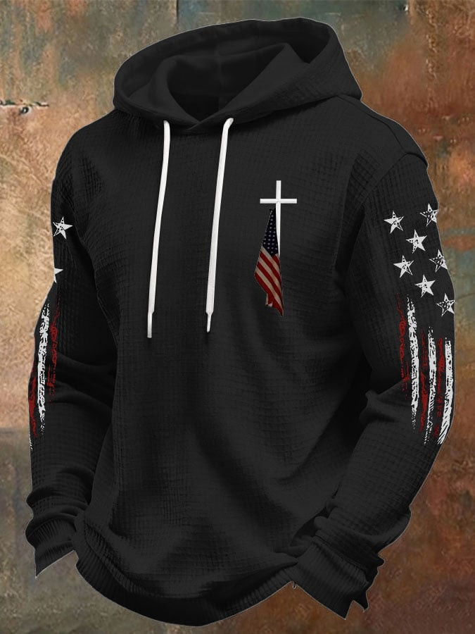 Faith Cross American Flag Hoodie 4Th Of July Apparel Patriotic Gifts For Men