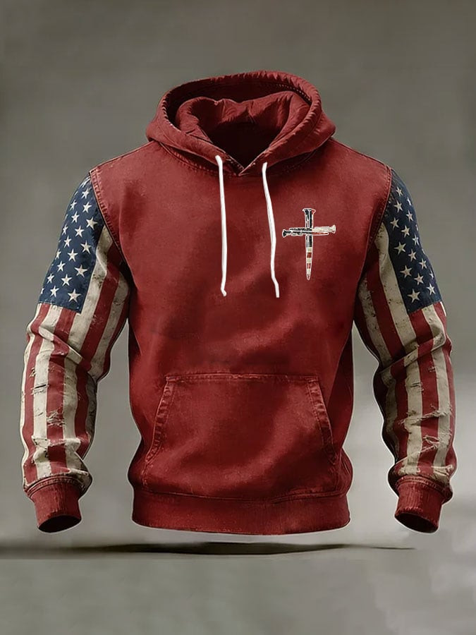 Faith Cross American Flag Hoodie Christian Apparel Best 4Th Of July Apparel Gifts For Him