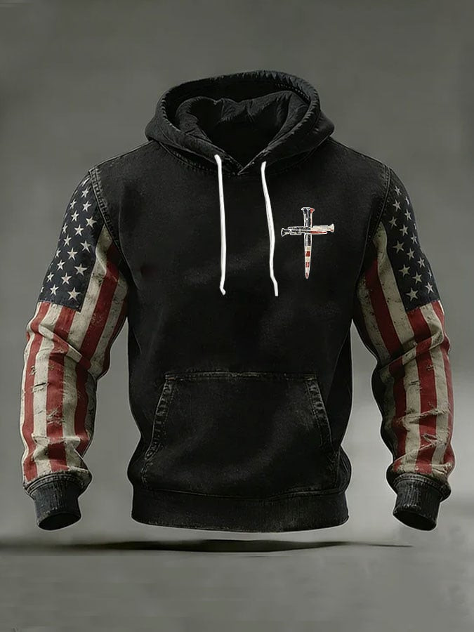 Faith Cross American Flag Hoodie Patriotic Apparel 4Th Of July Gifts For Him