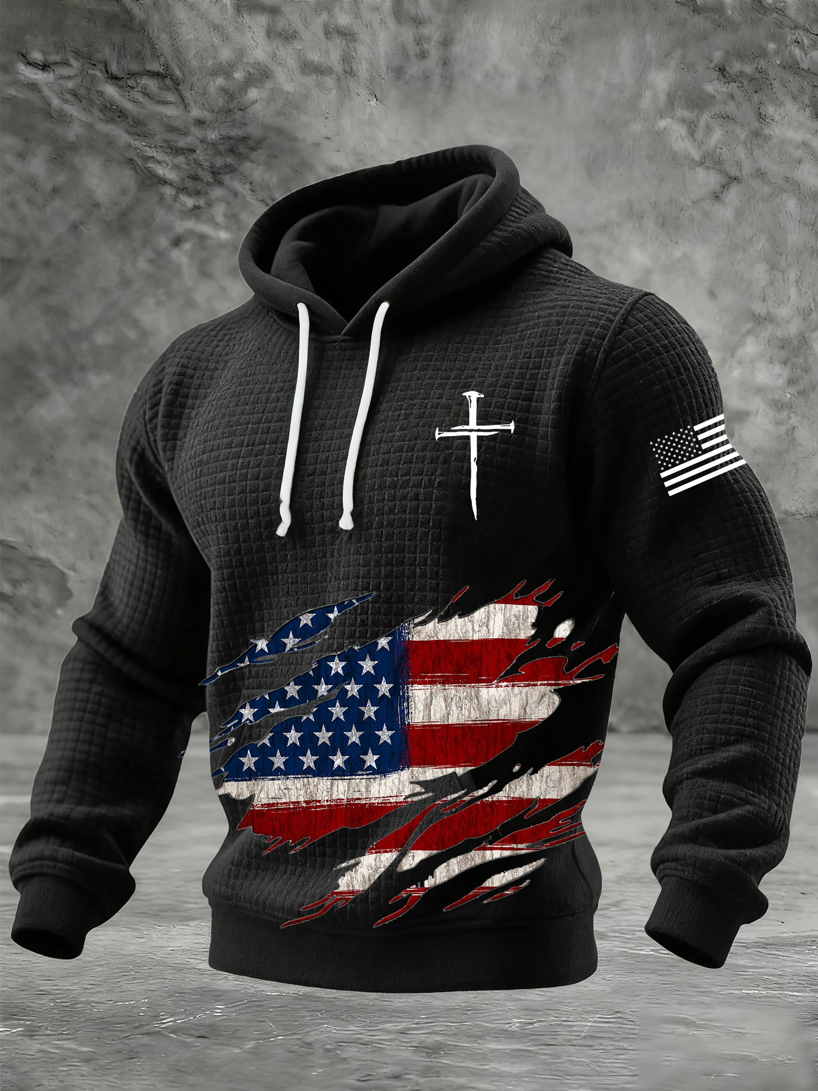 Faith Cross American Flag Hoodie Vintage Independence Day Apparel Gifts For Patriotic Dad