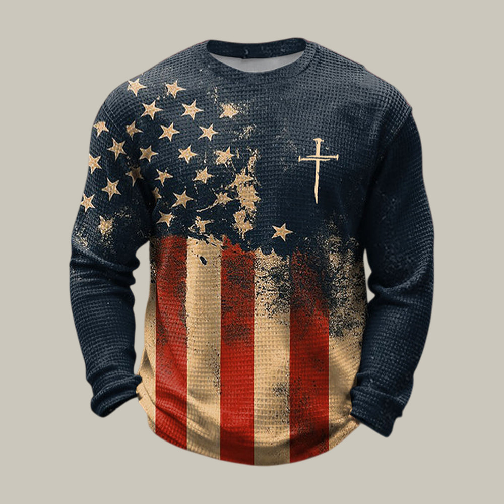 Faith Cross American Flag Long Sleeve Shirt Faith Apparel Present For Him