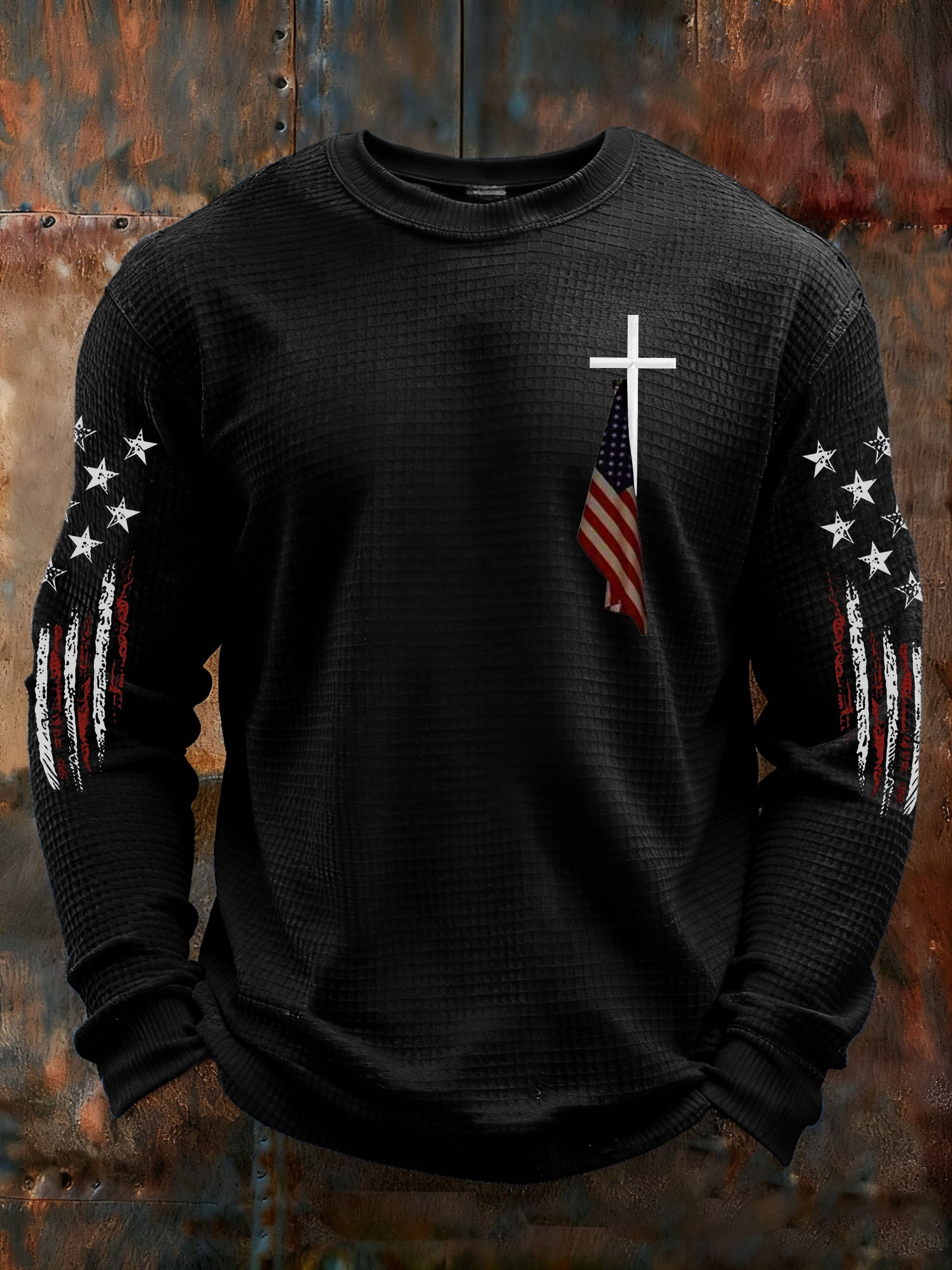 Faith Cross American Flag Long Sleeve Shirt Patriotic Apparel Fourth Of July Presents