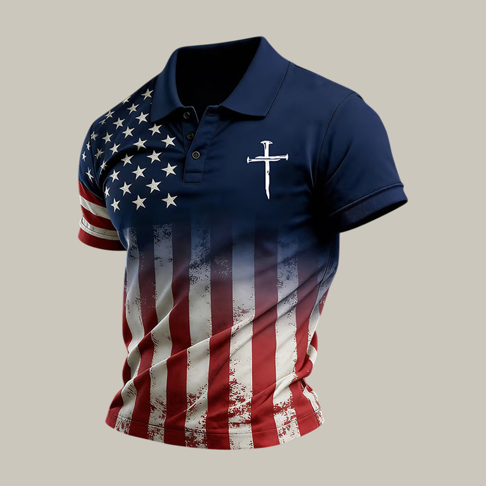 Faith Cross American Flag Polo Shirt God Is Good Shirt Present Idea For Christian Dad