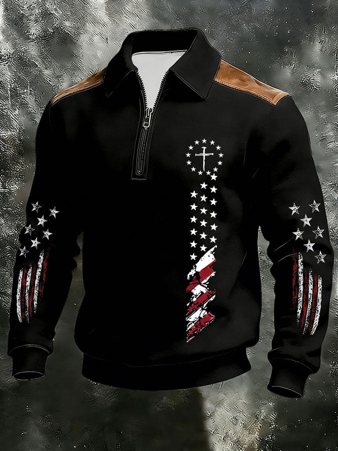 Faith Cross American Flag Quarter Zip Sweatshirt Christian Apparel Patriotic Gifts For Dad Faith Cross American Flag Quarter Zip Sweatshirt Christian Apparel Patriotic Gifts For Dad