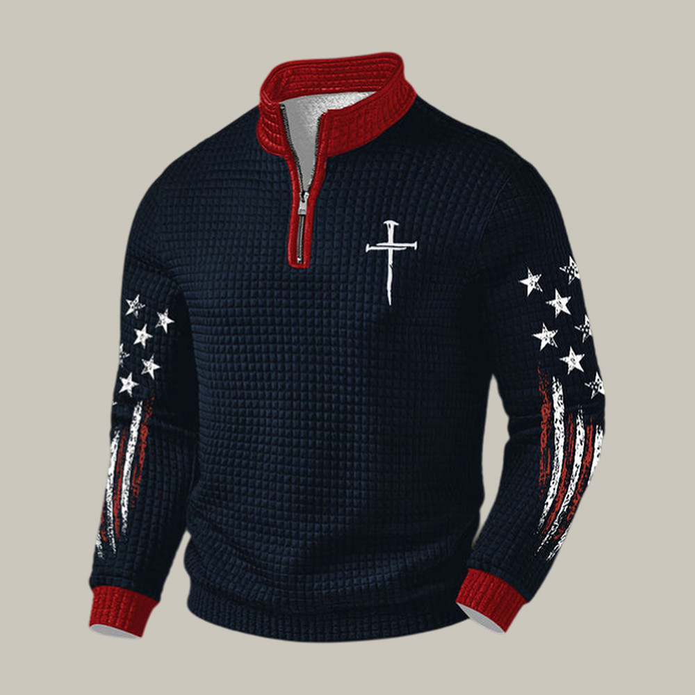 Faith Cross American Flag Quarter Zip Sweatshirt God Is Good Clothing Present For Father