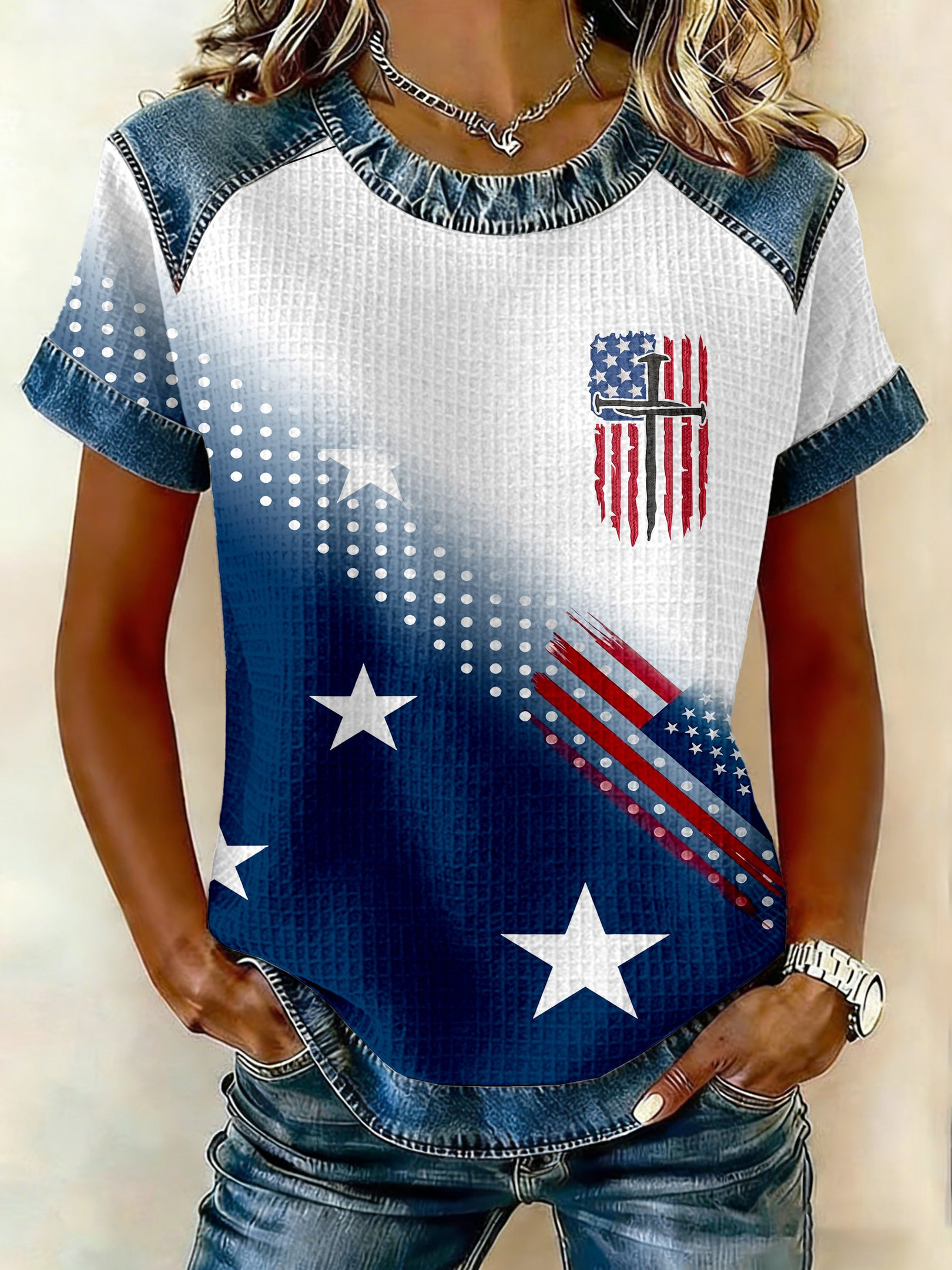 Faith Cross American Flag Shirt Woman 4Th Of July Clothing Patriotic Gift Ideas