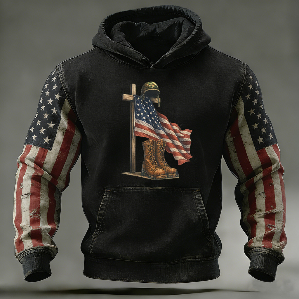 Faith Cross American Flag Veteran Hoodie American Flag Apparel Patriotic Gift For Him