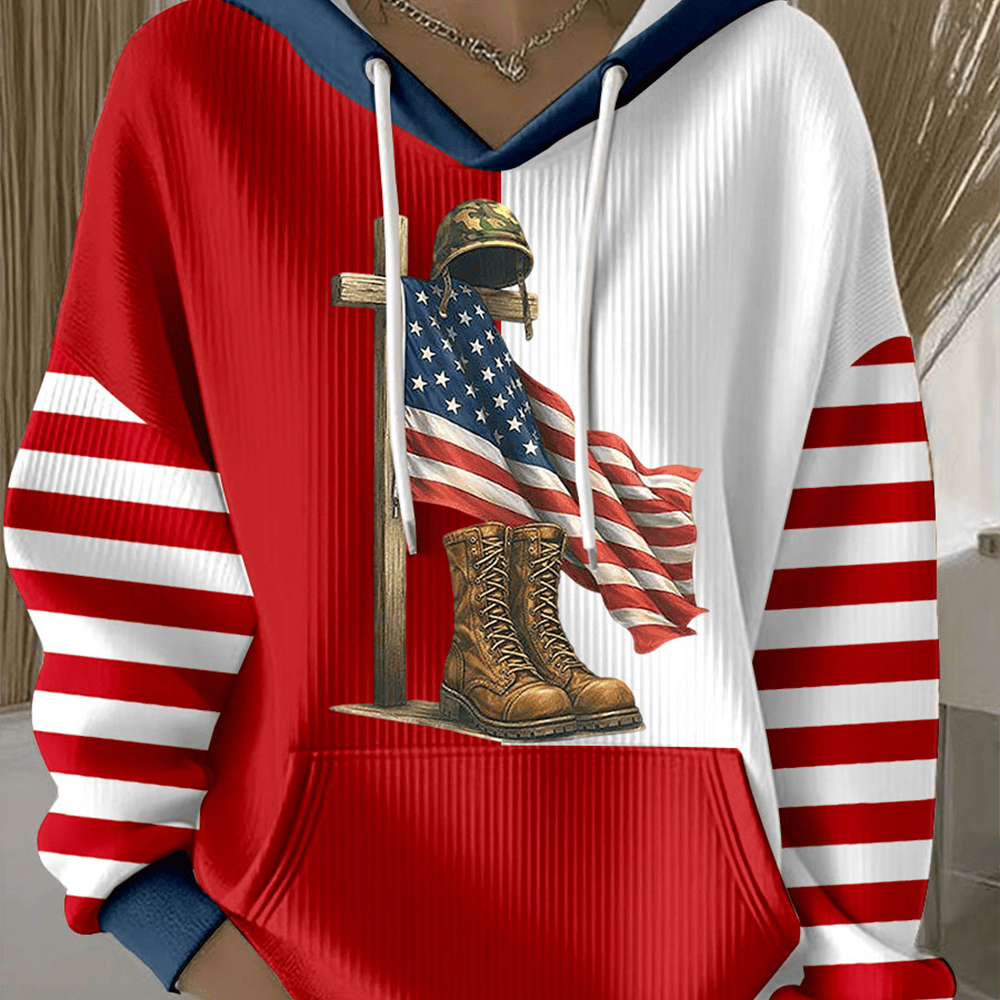Faith Cross American Flag Veteran Hoodie Military Appreciation Apparel Gift Ideas For Women