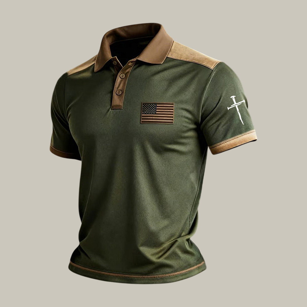 Faith Cross And American Flag Polo Shirt Faith In Jesus Clothes Present For Father