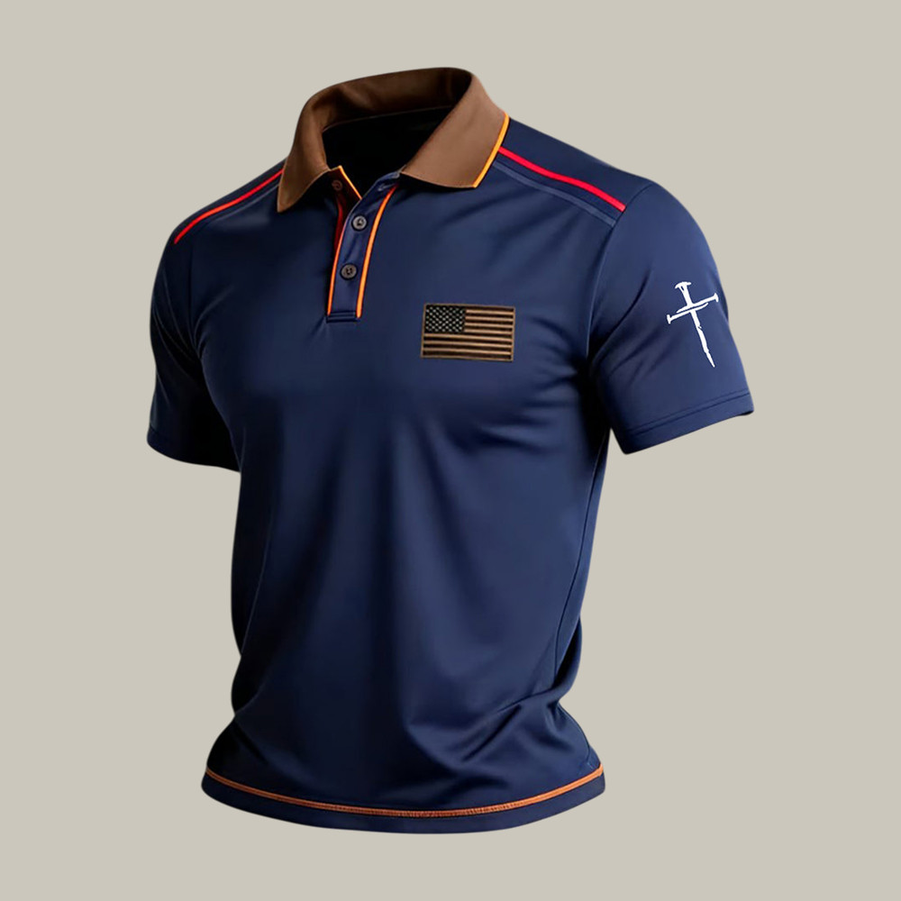 Faith Cross And American Flag Polo Shirt Faith In Jesus Clothing Christian Gift For Father's Day