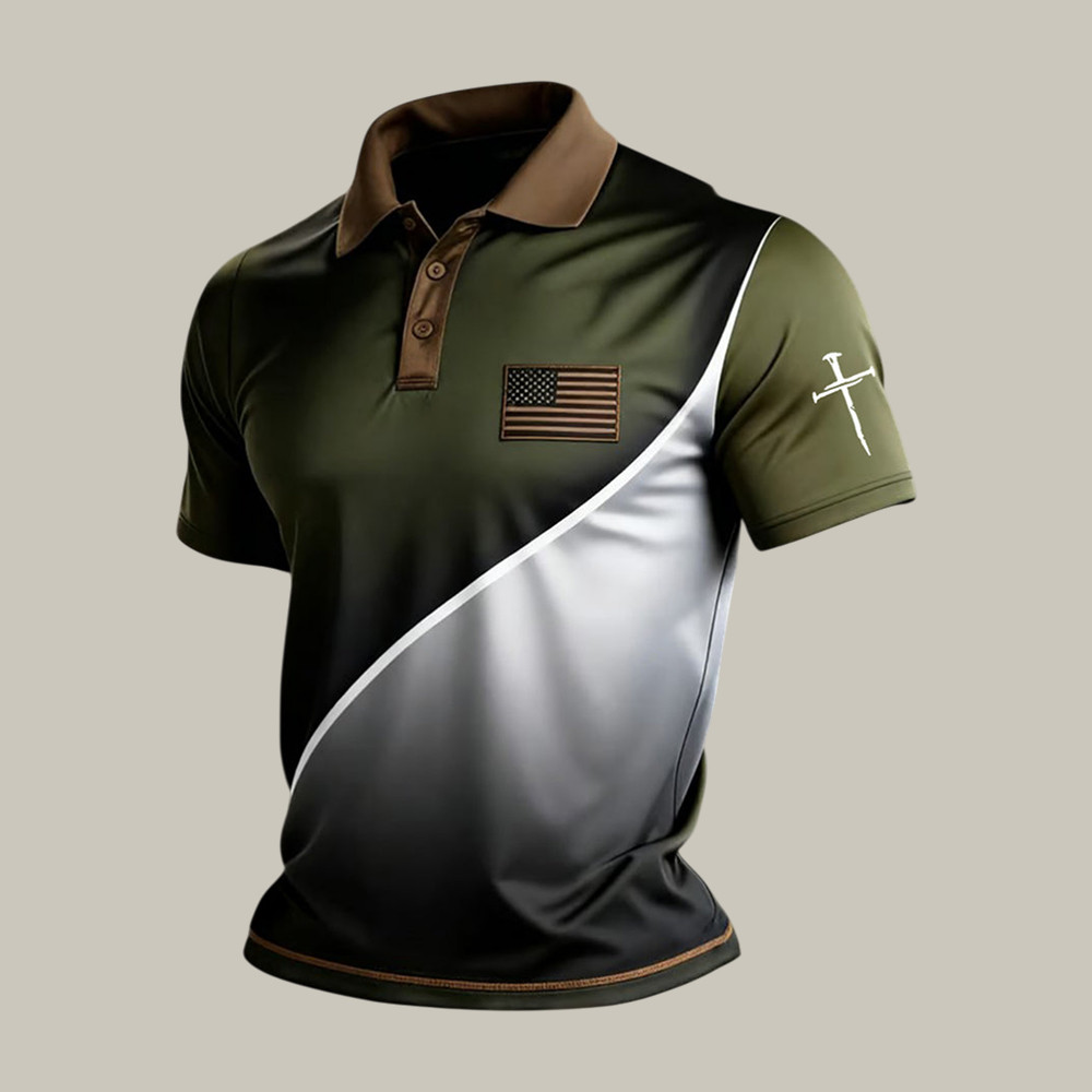 Faith Cross And American Flag Polo Shirt Faith In Jesus Merch Christian Gift For Dad