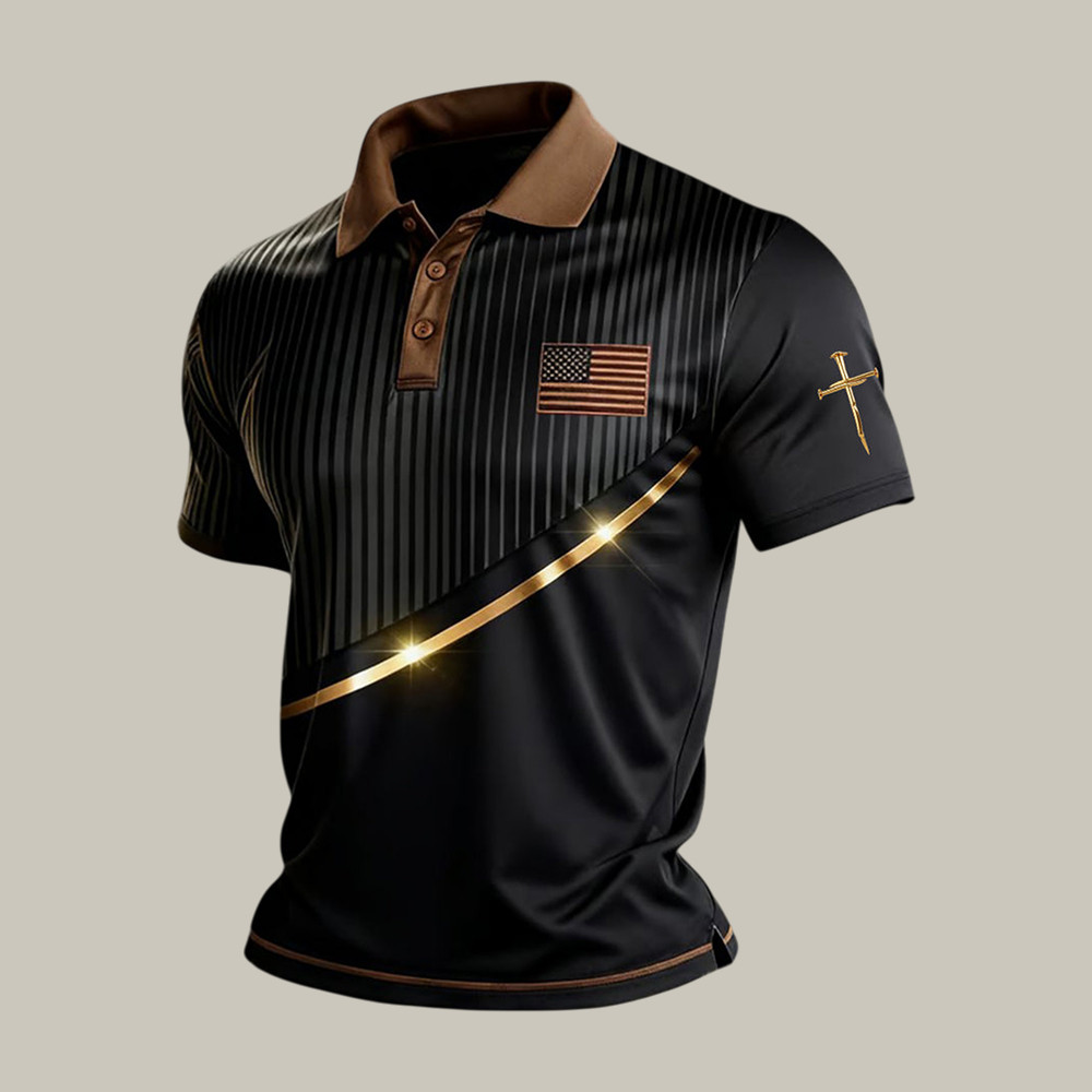 Faith Cross And American Flag Print Polo Shirt Faith Based Apparel Gift For Christians