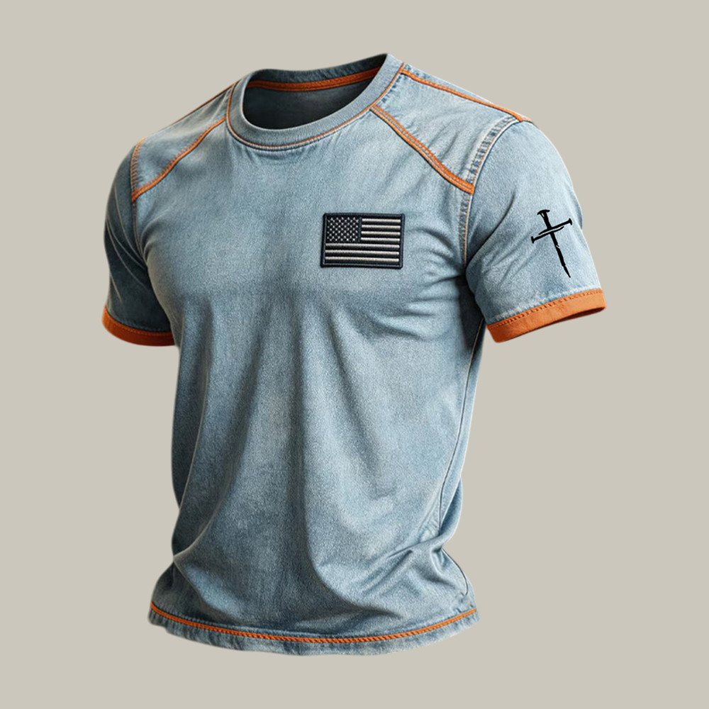 Faith Cross And American Flag T-Shirt Christian Clothes Present Idea For Father