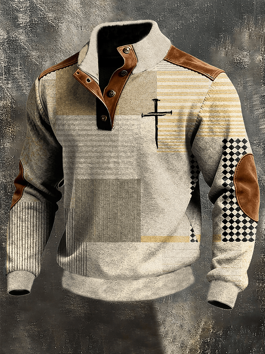 Faith Cross Art Collar Stand Up Sweatshirt Faith Based Apparel Best Gift For Dad