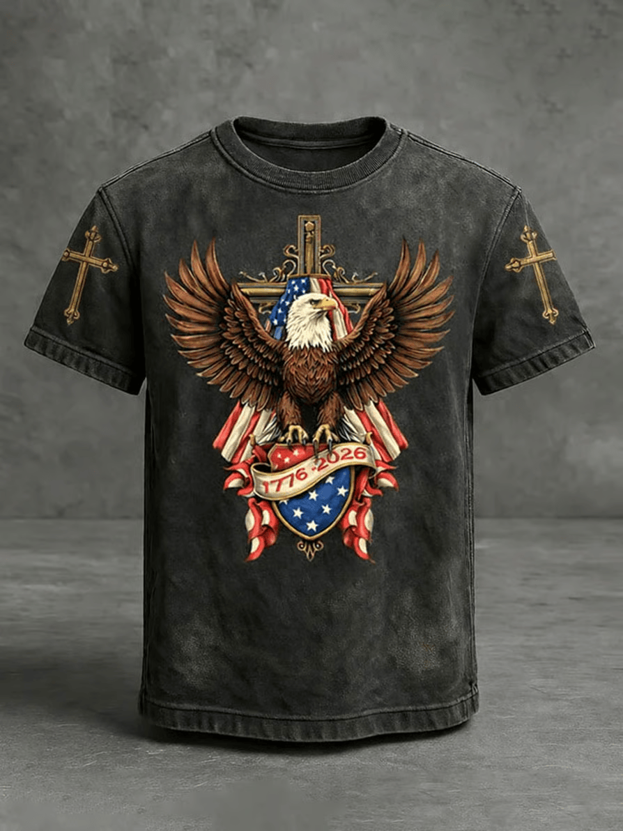 Faith Cross Bald Eagle 1776 2026 Patriotic T-Shirt 4Th Of July Shirt Patriotic Gift Ideas