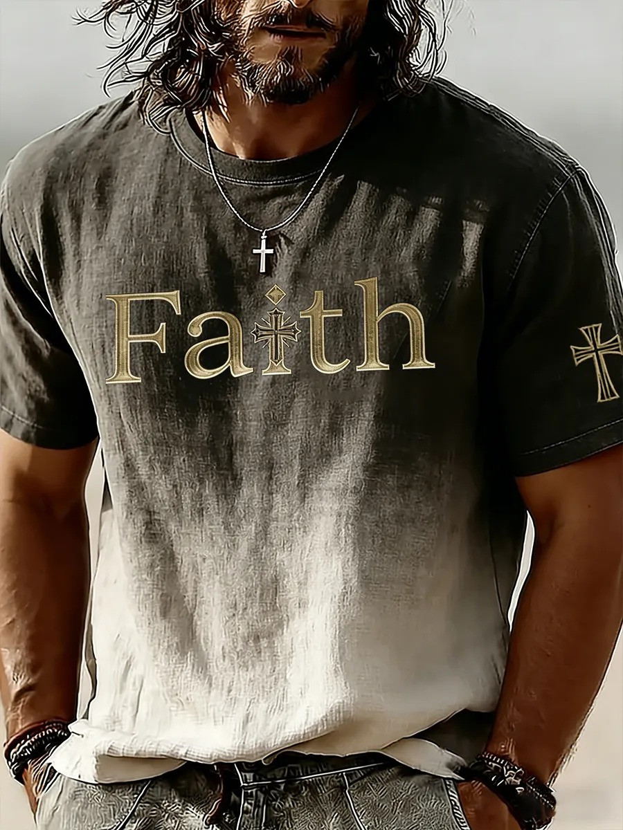 Faith Cross Gradient T-Shirt Trending Christian Apparel Spiritual Believer Gift For Fans