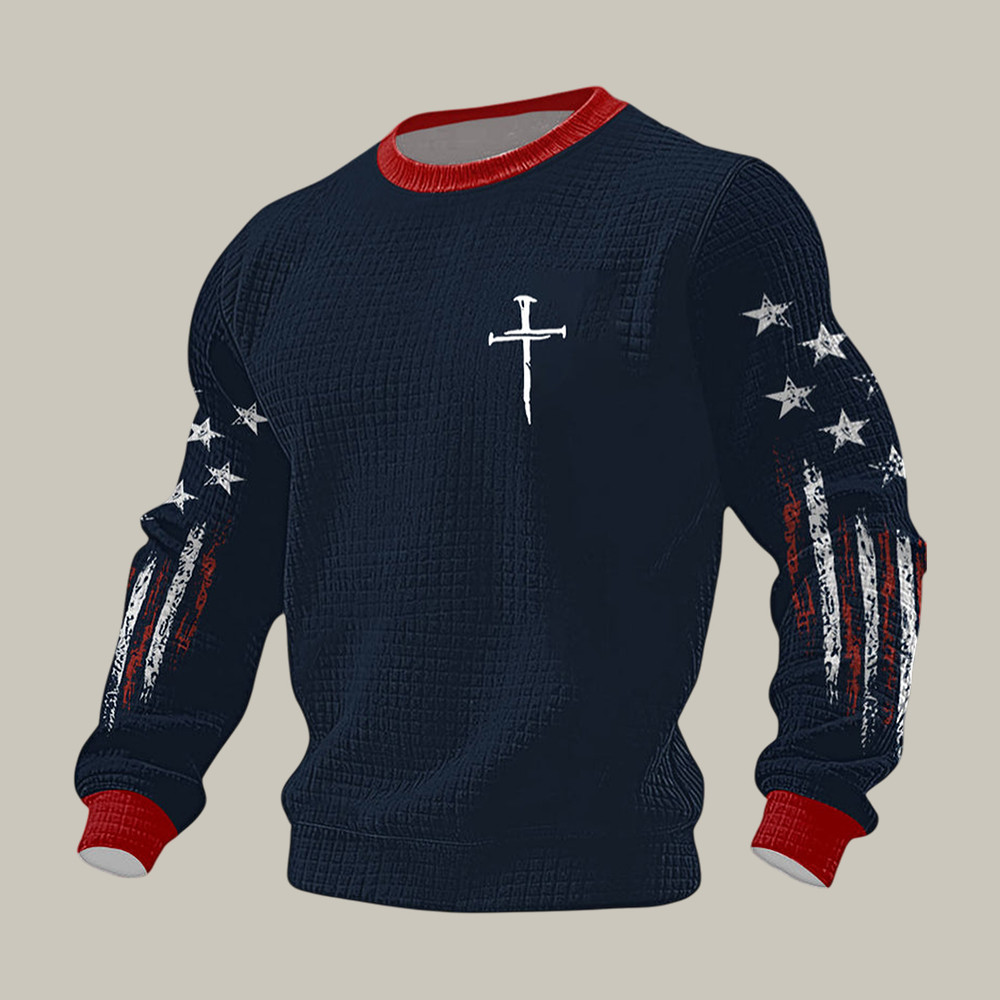 Faith Cross Graphic Long Sleeve Shirt American Flag Apparel Present For Christians