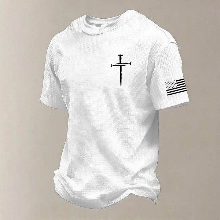 Faith Cross Graphic T-Shirt American Flag Semiquincentennial Merch Gift For Husband