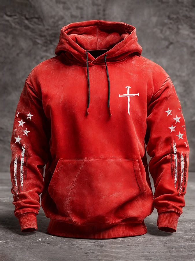 Faith Cross Hoodie USA Flag Fourth Of July Apparel Patriotic Gifts For Men