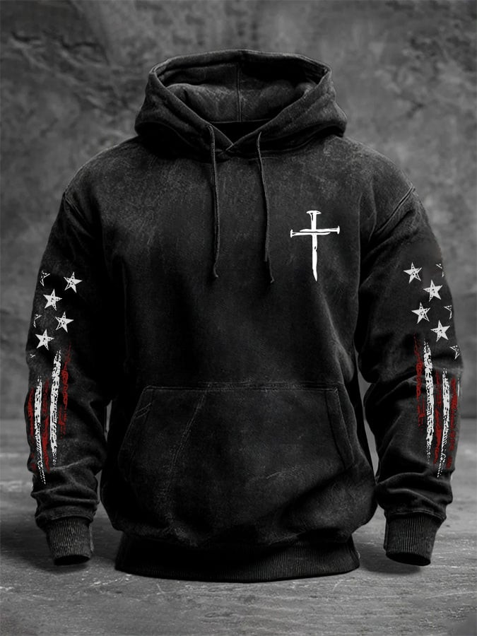 Faith Cross Hoodie USA Flag Independence Day Apparel Gifts For A Patriotic Person
