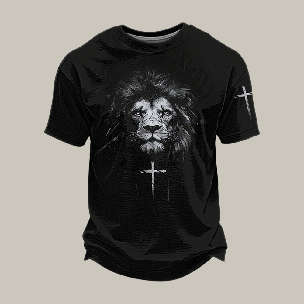 Faith Cross Lion Graphic T-Shirt Faith Over Fear Shirt Unique Gift For Christians