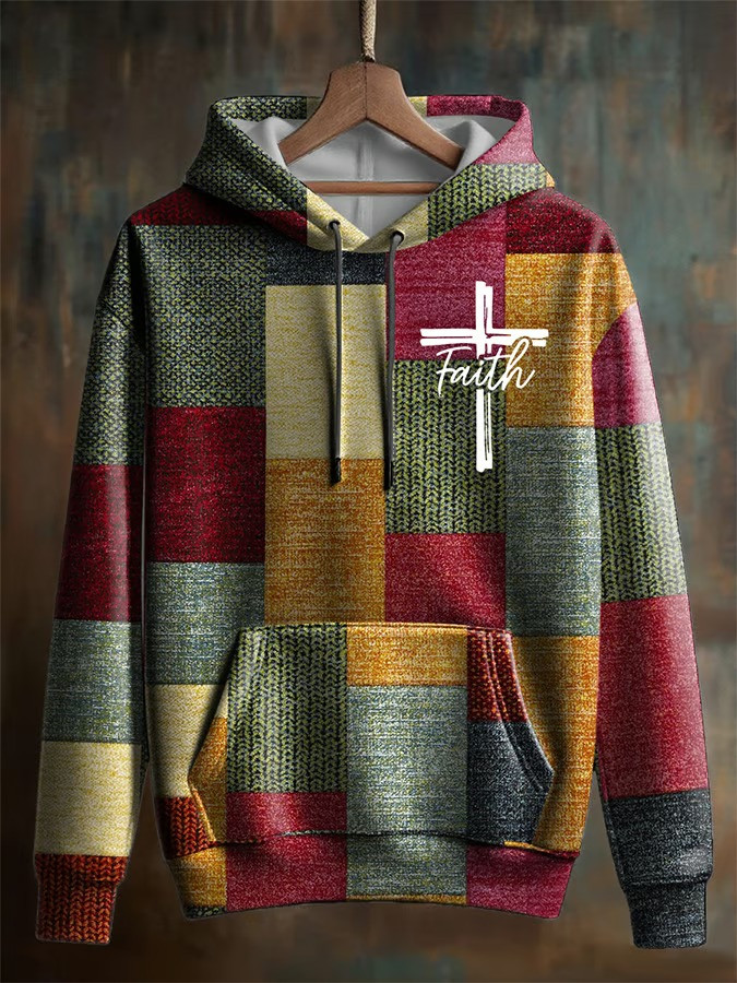 Faith Cross Plaid Hoodie Christian Apparel Colorful Streetwear Cozy Gift For Believers Best Ideas