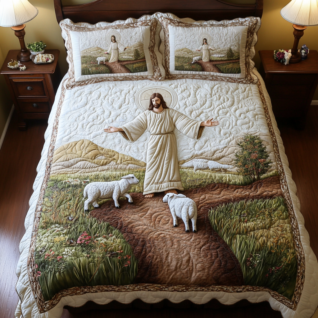 Faith Embrace Quilted Bedding Set Cozy Bedroom Decor Christian Gifts For Him