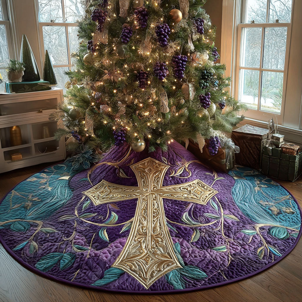 Faith Eternal Christmas Quilted Tree Skirt Christian Themed Christmas Decor Gift Ideas