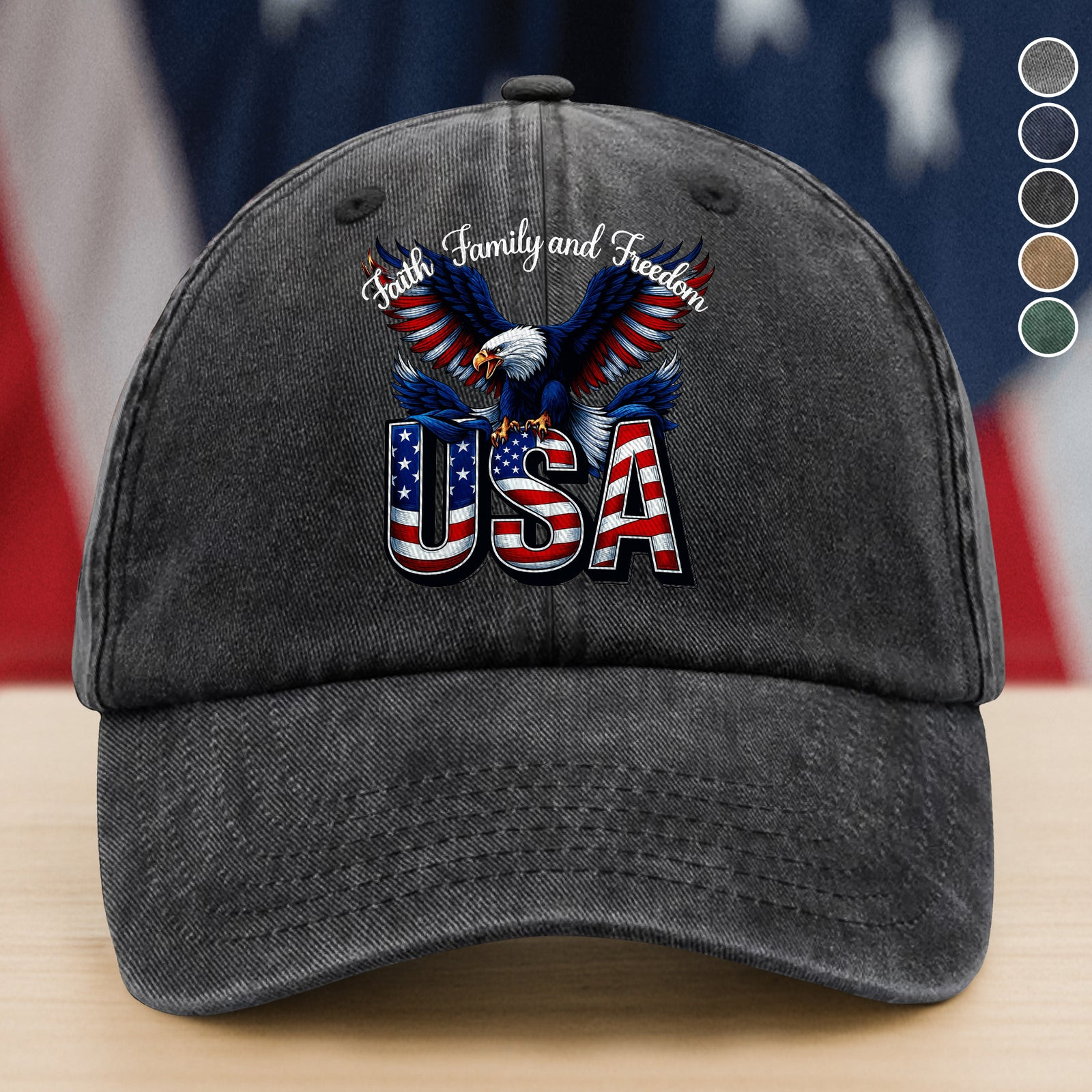 Faith, Family & Freedom America 250 Years Washed Denim Baseball Cap America 250 Merchandise Patriotic Gifts For Dad